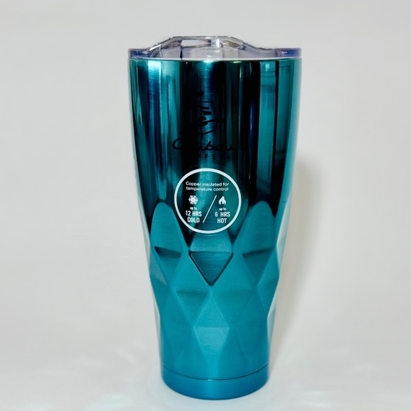 Faceted Stainless Steal Tumbler with lid - TEAL - Picture 1 of 3